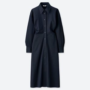 UNIQLO U Long Sleeve Shirt Dress in Navy Blue Size Large L - NWOT
